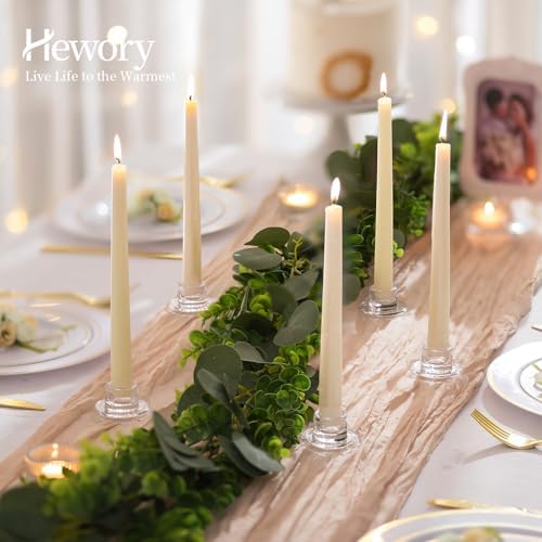 Hewory Glass Taper Candle Holders Bulk, 4 PCS Clear Candlestick Holders