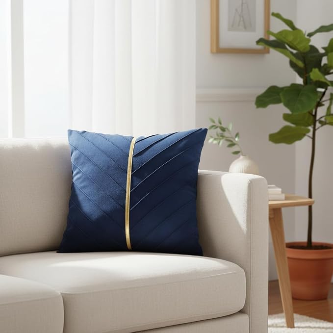 Velvet Throw Pillow Covers 20x20 Pack of 2 Gold Decor Navy Blue