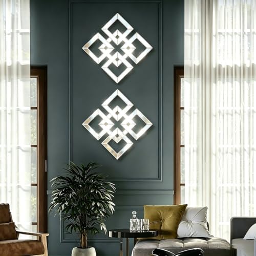 QMDECOR 2 Pack Silver Mirrored Wall Decor 12.2x12.2” Decorative Mirror Modern Fashion DIY Wall-Mounted Mirrors Square Gorgeous Glam Accent Decor Vintage Decor Chic Mirror for Room Home Decor