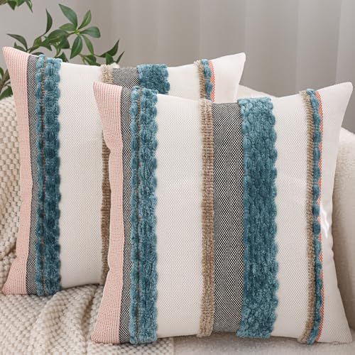 Boho Throw Pillow Covers 18x18 Set of 2 Turquoise Blue