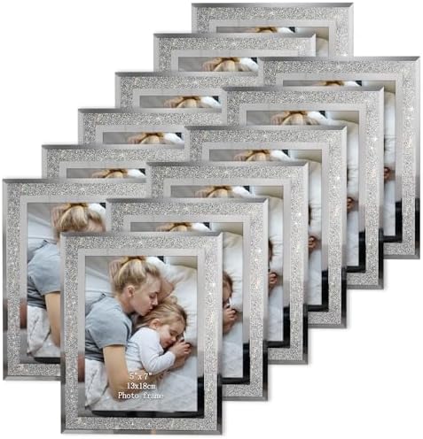 HORLIMER 12 Pack 5x7 Picture Frame, Sparkle Glass Photo Frames 5 by 7 for Tabletop, Horizontally or Vertically