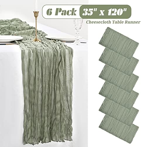 6 Pack Sage Green Cheesecloth Table Runner, Extra Wide 35x120 Inch
