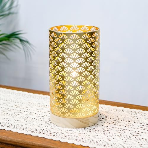 JHY DESIGN Battery Operated Table Lamp, 9" H Medium Decorative Lamp with LED Bulb and 6-Hour Timer, Gold Metal Accent Light for Bedroom, Living Room, Patio, Wedding Table Decor