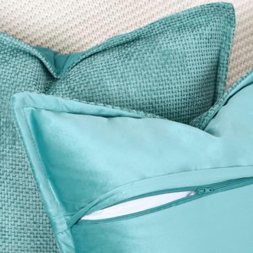 MADIZZ Decorative Chenille Velvet Throw Pillow Covers Set of 2 Soft Boho Textured Neutral Couch Throw Pillow for Bed Modern Farmhouse Home Decor for Sofa Livingroom Turquoise 20x20 Inch