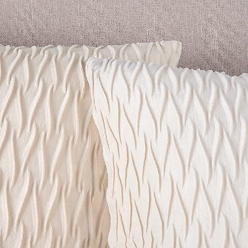 MADIZZ Set of 2 Super Soft Velvet Decorative Throw Pillow Covers 16x16 inch Beige Square with Texture Luxury Style Cushion Case Pillow Shell for Sofa Bedroom