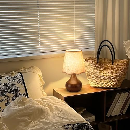 Ziqqeelam Wood Grain Small Table Lamp Touch Control, Farmhouse Bedroom Lamps for Bedside Nightstand, Vintage Small Table Lamps for Small Spaces for Kitchen Counter, Home Office, Kids Dorm, Bookshelf
