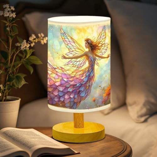 Enchanting Flower Fairy Table Lamp LED 3-Color Pressed Bedside, Enchanting Flower Fairy Shade Lamp with Wood Base for Bedroom Living Room Desk Office TL01