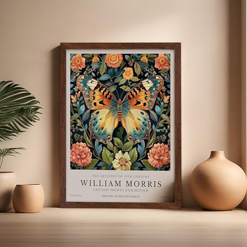 Poster Master William Morris Poster - Butterfly Print - Botanical Art - Flower Art - Exhibition Artwork - Animal Creation - Floral Piece - Aesthetic Illustration - Office or Living Room Decor - 16x20 Brown Framed