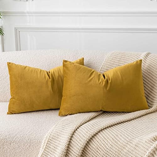 JUSPURBET 14x24 Velvet Decorative Pillow Covers Set of 2,Mustard Yellow
