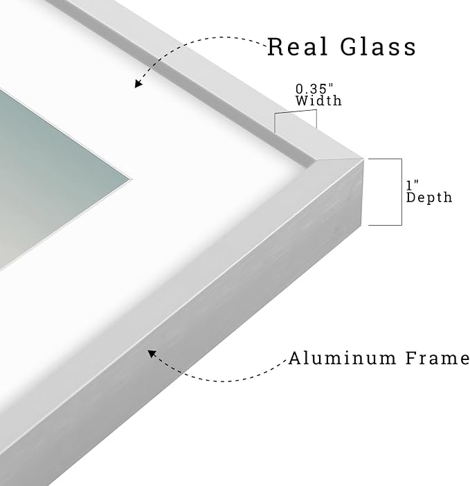 Frametory 8x10 Silver Aluminum Metal Picture Frame Mat for 5x7 Glass