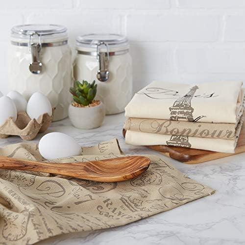 DII French Style Tabletop Kitchen Collection, Dishtowel Set, 18x28, Assorted Eiffel Tower, 4 Piece