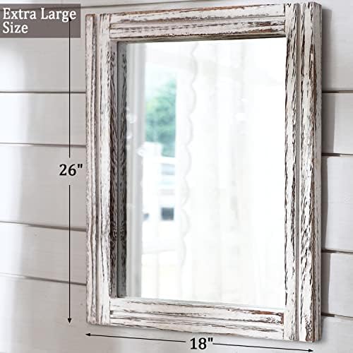 AAZZKANG Large Wall Mirror Rustic Wood Framed Hanging Mirrors Rectangle | 26"x18" Decorative Farmhouse Bedroom Bathroom Living Room Dressing Room Home Entryway