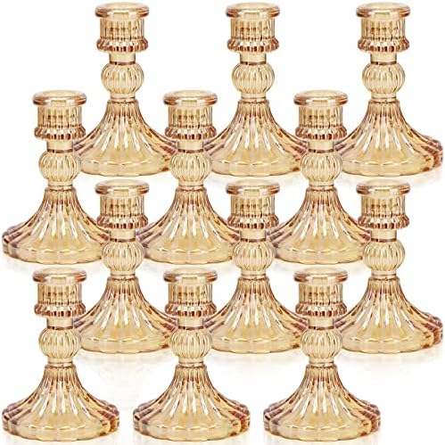 DARJEN Candlestick Holders Set, 4" H Taper Candle Holders Bulk, 12Pcs Gold Glass Candle Holders for Wedding, Festival, Party & Windowsill Decor