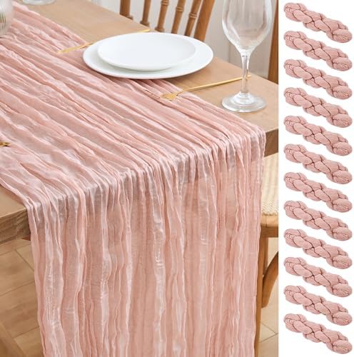 Asee'm 12pcs Dusty Pink Cheesecloth Table Runner Summer 10FT Gauze Rustic