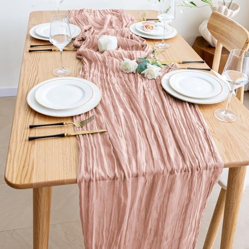 Wokceer Cheesecloth Table Runner Dusty Pink 10FT Boho Gauze, 2 Pack
