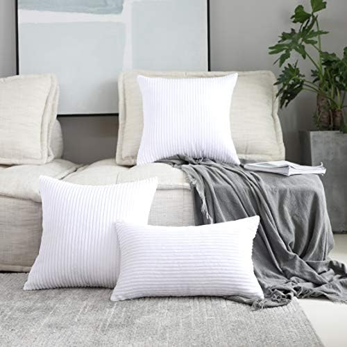 Home Brilliant Oblong Throw Pillow Covers 12x20 Striped Corduroy Rectangle Pillow Covers for Summer Decor Couch Lumbar Cushion Covers, 12 x 20 inch, Pure White