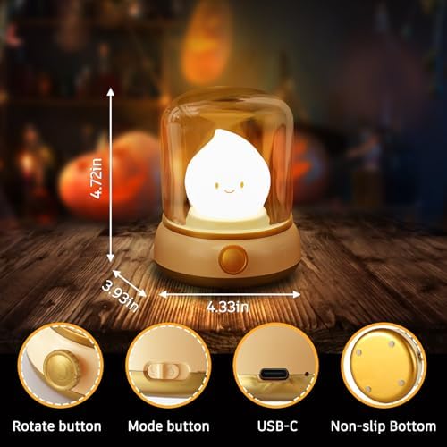 VoMii Ghost Campfire Desk Lamp Cute, Small Bedside Table Lamp Dimmable, 2 Modes Warm Night Light with Timer, Cordless Rechargeable Battery Night Light for Kids Teens, Vintage Ambient Light