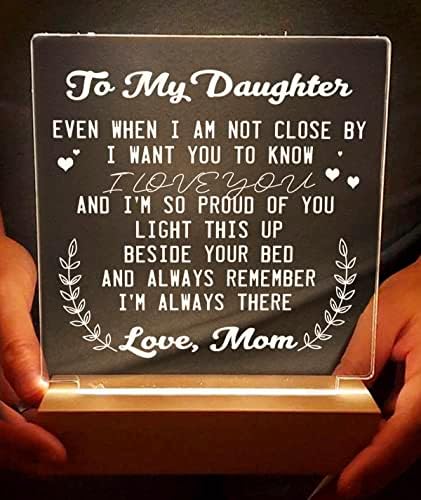WSYEAR Daughter Gifts, Birthday Gifts for Daughter from Mom, Acrylic Night Lights with Wood Base and USB Charging Cable, for Mothers Day Graduation Wedding