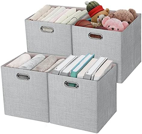 Posprica 11 Inch Cube Storage Bins for Organization, Fabric Storage Cubes Closet Storage Bins for Cube Organizer, Thick and Heavy Duty Storage Baskets for Shelves, 4pcs, Sliver Grey