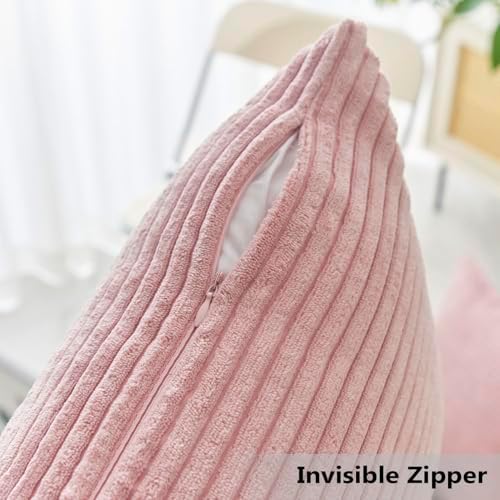 Home Brilliant Pillow Covers 22x22 2 Packs Pillows Decorative Throw Pillows for Couch Bench Striped Velvet Decor, 55x55cm, 22 x 22 Inch, Baby Pink
