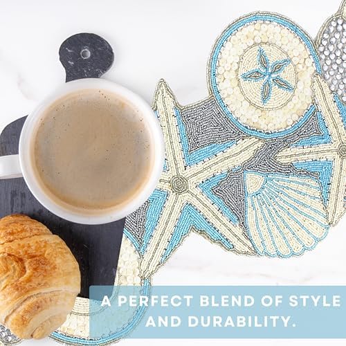 Beaded Table Runner- 36 " Elegant Glass Beads & Polyester Non-Slip Table Runner for Dining Table, Coffee Table & Home Décor - Decorative Centerpiece Accent (Blue Ivory) - ALPHA Living HOME