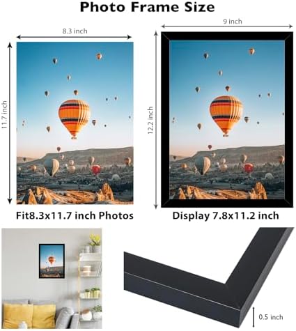 JCJMY 8.3x11.7 A4 Picture Frame Set of 6 for Wall Hanging or Tabletop Horizontally or Vertically, A4 Frame 8.3 x 11.7 Wall Gallery Poster Photo Frame with Shatter Resistant Plexiglass, 6 Pack, Black