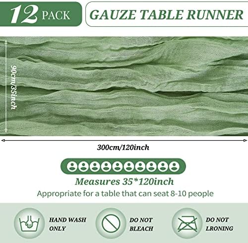 YMHPRIDE 12 Pack Cheesecloth Table Runner 35x120in Sage Green Table Runner