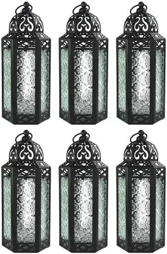 Vela Lanterns Decorative Indoor Moroccan Candle Holder, Clear, M, 6-Pack