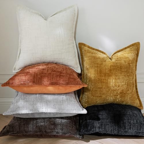 Yaertun Chenille Throw Pillow Covers 16x24 Inch Set of 2 Textured Broadside Soft Cozy Velvet Pillow Covers Modern Farmhouse Boho Decorative Pillow Cases for Couch Bed Sofa Livingroom Light Gray