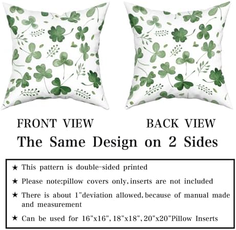 Giwawa St Patricks Day Pillow Covers Set of 2, 18"x18" Watercolor Clovers Sage Green Leaves Square Pillowcases, Spring Shamrock Eucalyptus Throw Cushion Cover for Sofa Couch Bedding Car Decor