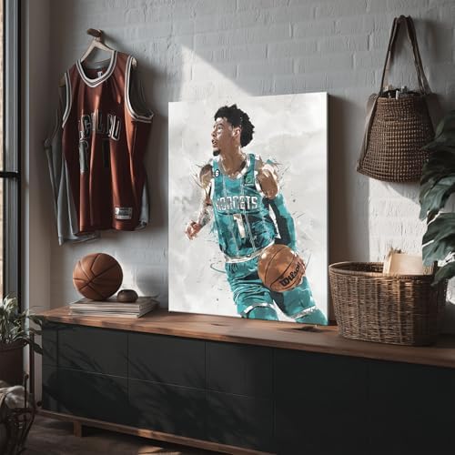 Lamelo Ball Basketball Canvas Wall Art, Sports Player Poster, 16x20 Inch | Abstract splash ink athletic artwork, motivational sports wall decor for teen boys room, bedroom, living room, gym or office