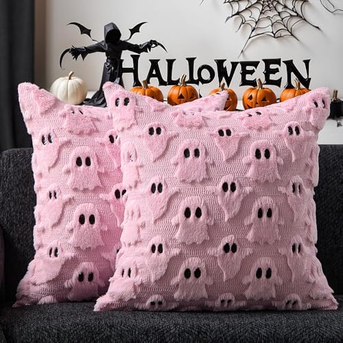 DFXSZ Halloween Pillow Covers 20x20 inch 2Pcs Pink Ghost Halloween Decor