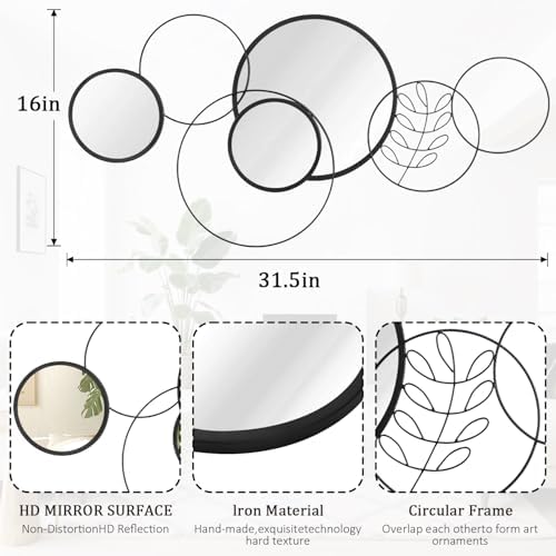 4 PCS Round Wall Mirror,Black Metal Framed Circle Mirror Set Modern Decorative Mirrors for Living Room Bedroom Entryway Bathroom 16x32 Inch Home Decor