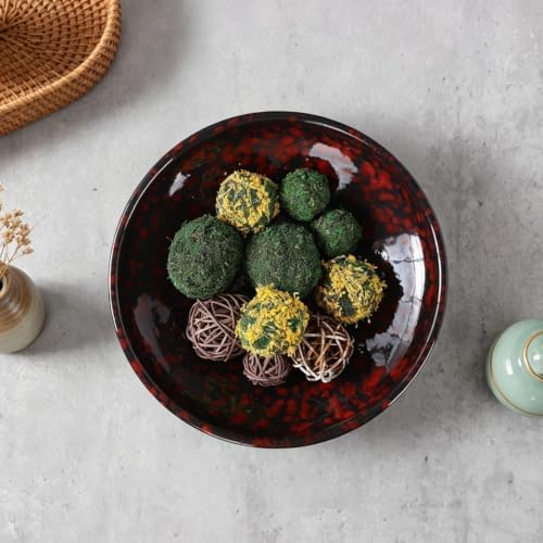 Ceramic Fruit Bowl for Kitchen Counter,Decorative Pedestal Bowl for Table Countertop,Japanese Stye Large Footed Serving Bowl,10.2 Inch (Red)