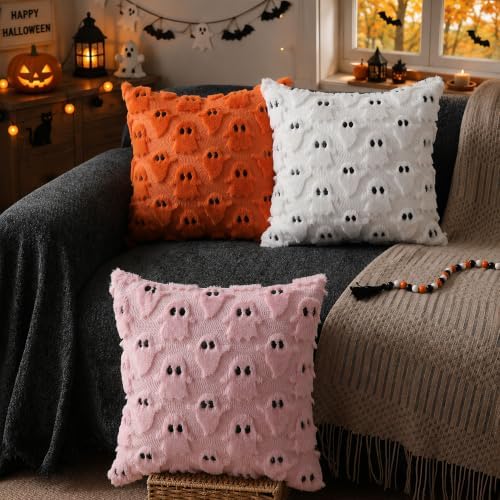 DFXSZ Halloween Pillow Covers 16x16 inch 2Pcs White Ghost Halloween Decor