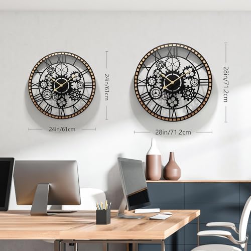 Large Decorative Wall Clocks，28" Silent Wall Clock for Bedroom & Office，Battery Operated with Solid Wood Frame for Kitchen/Farmhouse/Classroom