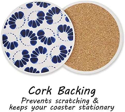 AD Set of 6 Coasters for Drinks Absorbing Round Ceramic Stone Coaster with Cork Base,Tabletop Protection Mat for Mugs and Cups,Office,Kitchen (Shibori)