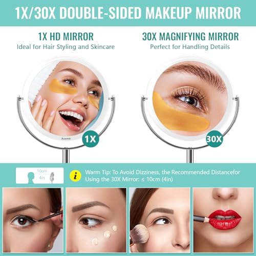 Auxmir 1X/30X Double-Sided Makeup Mirror, 6.7" Magnifying Mirror
