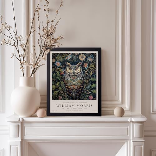 Poster Master William Morris Poster - Owl Print - Bird Art - Botanical Art - Flower Design - Exhibition Artwork - Animal Illustration - Floral Illustration - Aesthetic Design - Office or Bedroom Decor - 11x14 Black Framed