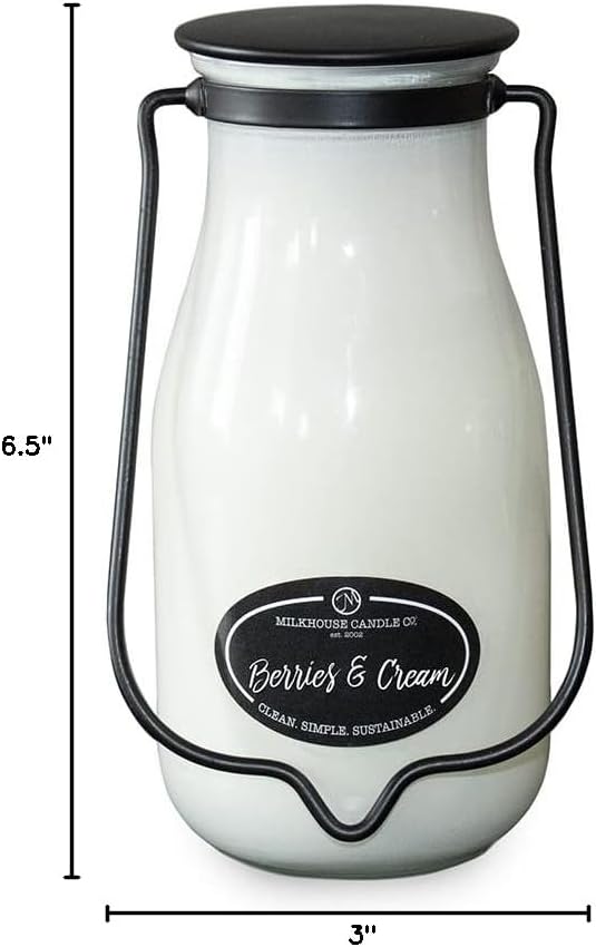 Milkhouse Berries & Cream Soy Candle, 14 oz Milkbottle, 90+ Hr Burn