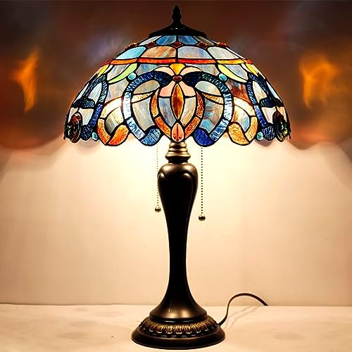 WERFACTORY Tiffany Lamp Blue Purple Cloud Stained Glass Style Table Lamp