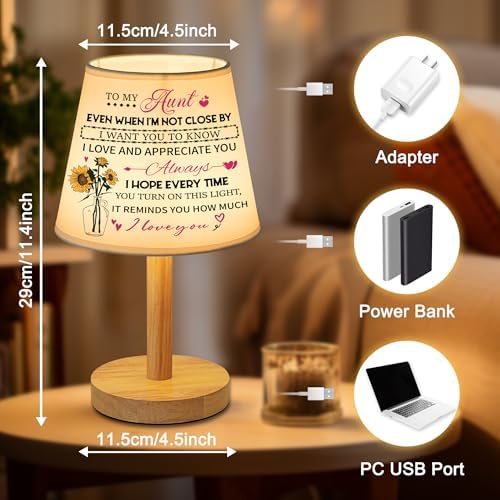 Aunt Gifts Table Lamp, 3 Color Modes & Stepless Dimming Lamp for Aunt, Night Light Home Decor for Bedroom Office, Valentines Mothers Day Christmas Thanksgiving Birthday Gifts for Women Aunt
