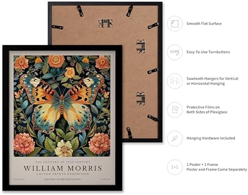Poster Master William Morris Poster - Butterfly Print - Botanical Art - Flower Art - Exhibition Artwork - Animal Creation - Floral Piece - Aesthetic Illustration - Office or Living Room Decor - 11x14 Black Framed