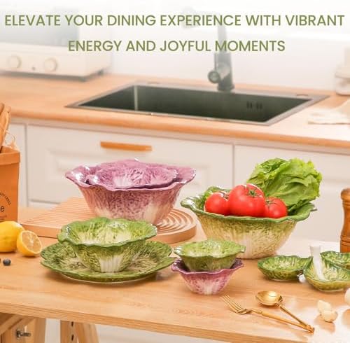 KXZ 5 oz Ceramic Dipping Bowl, Green Cabbage Shape Small Bowls, Porcelain Mini Baking Cups Oven Safe for Personal Ice cream, Soy Sauce, Dipping Dish, Cheese, Snack, Yogurt, Ketchup, BBQ