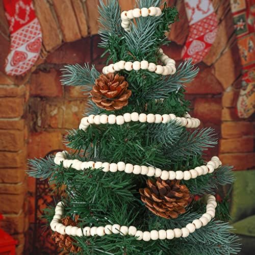 WILLBOND 3 Pcs 29.5 Ft Wooden Bead Garland Christmas Tree, Beige