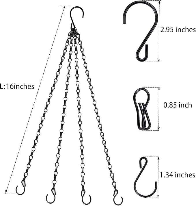 Heybe 16 Inch Hanging Basket Chain, 4 Point Hanging Chains with Hooks for Pot Planters Bird Feeders Lantern Lamp,Extended Hangers for Hanging Badkeys(16inch, 4 Point)