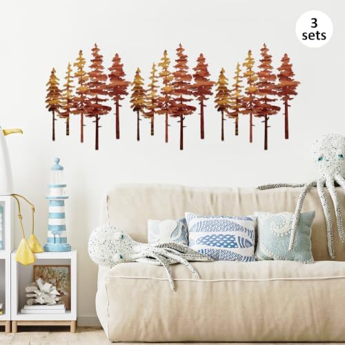 ESTART Metal Autumn Pine Tree Wall Art, Metal Tree Wall Decor | Nature Rustic Farmhouse Cabin Decor, Forest Wall Art for Home Living Room Bedroom Office Indoor and Outdoor Decoration