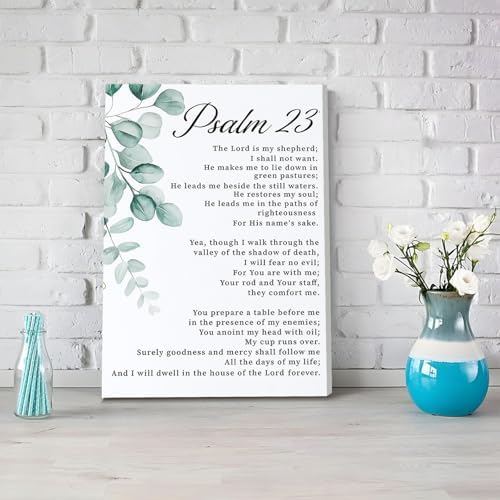 Psalm 23 Christian Wall Art Bible Verses Pictures Framed 12x16 Inch | Positive Scripture Wall Decor, Inspirational Quotes Paintings, Religious Artwork for Prayer Room Office Church Decor