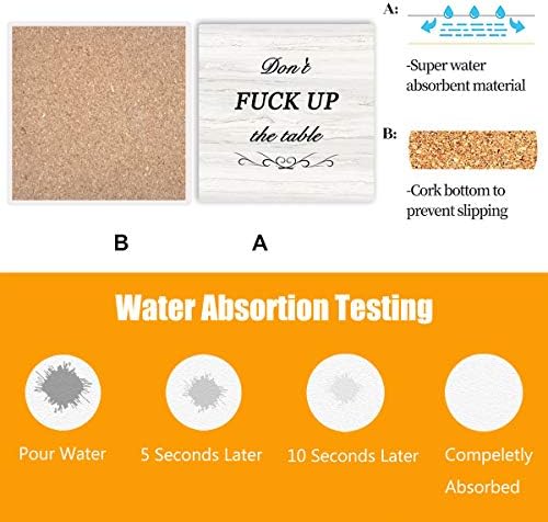 Funny Coasters for Drinks Absorbent with Holder, Coasters Set of 6 for Wooden Table Housewarming Gift New Home Apartment Kitchen House Decor Gift for Women Men
