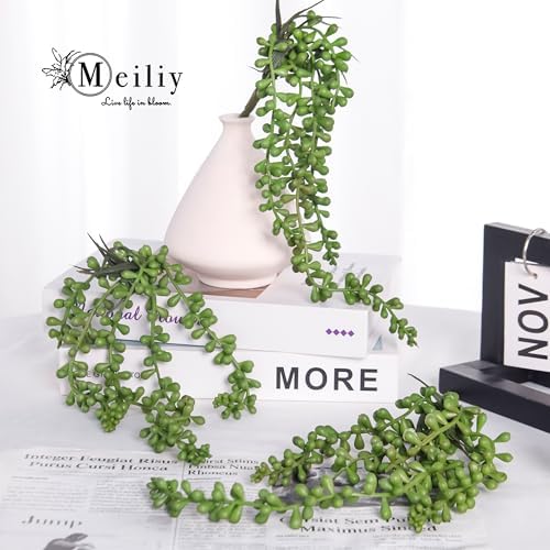 Meiliy 4pcs Artificial Succulent Plants Hanging Succulent Plants Faux Succulents Unpotted Branch String of Pearls Plant for Home Kitchen Office Wedding Garden Craft Art Indoor Decor